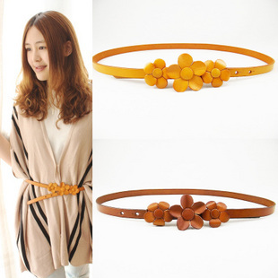 Belt women's genuine leather all-match fashion flower cowhide candy color one-piece dress accessories