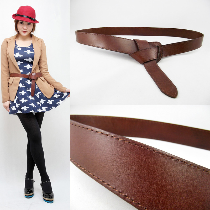 Belt women's genuine leather double faced first layer of cowhide belt fashion all-match one-piece dress tieclasps decoration
