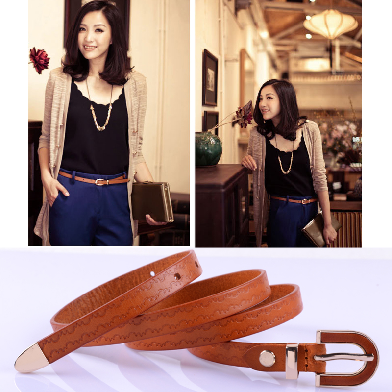 Belt women's genuine leather fashion slim strap Women first layer of cowhide women's all-match belt decoration belt