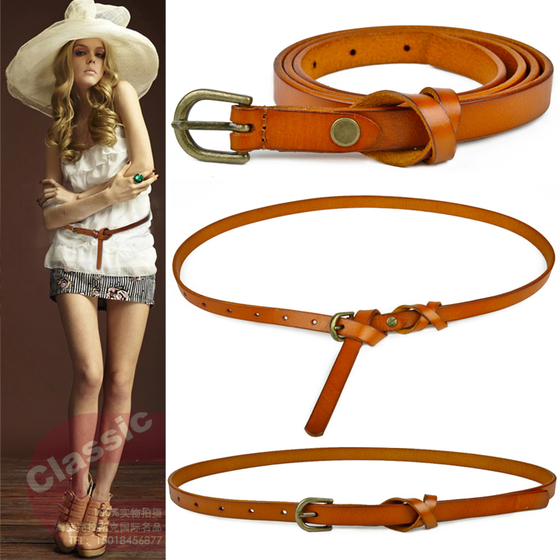Belt women's genuine leather first layer of cowhide strap all-match fashion vintage tieclasps lengthen decoration