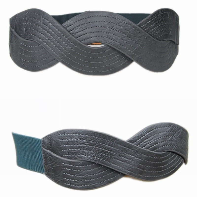 Beltgeek - twisted knitted faux leather thick decoration elastic cummerbund belt 1320