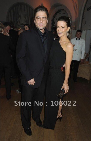Benicio Del Toro and Kate Beckinsale One Shoulder Black Sheath Floor Length Cannes Film Festival Dress Formal Evening Dress