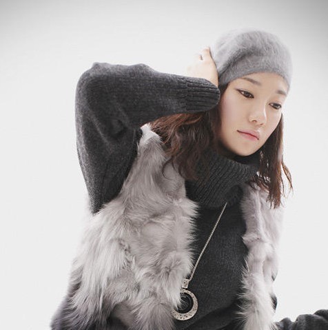 Beret autumn and winter women hat knitted hat rabbit fur hat female