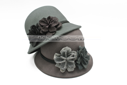 Best 2013 hot-selling fashion two-color flower woolen cap dome basin hat