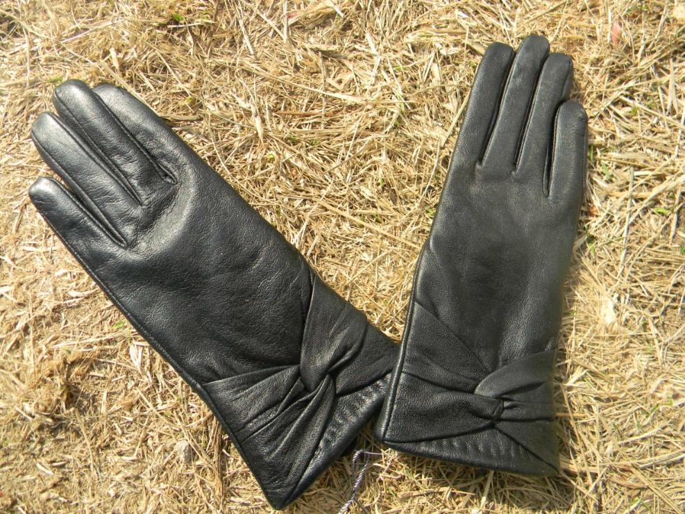Best Buy! Big Bow-tie Decoration Sheep Skin Genuine Leather Women's/Female Fashion Leather Finger Gloves Free Shipping ST22