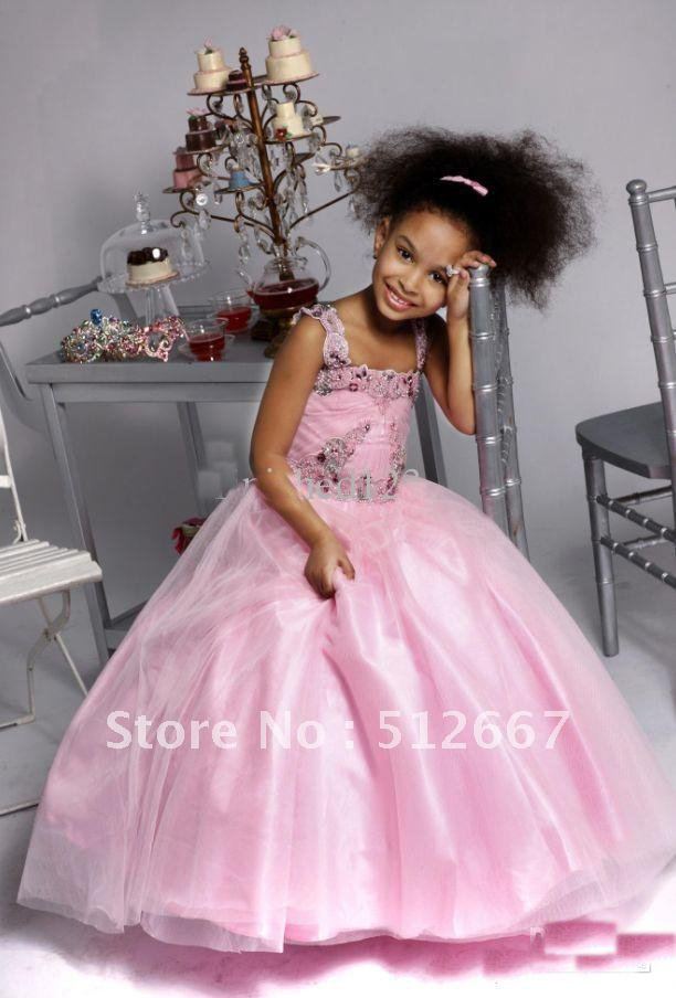 Best Custom 2013  Spaghetti Applique Bridel Flower Girl Dresses Charming Dancing Skirt Birthday Party Dress
