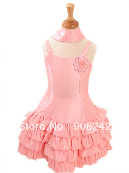 Best Designed Pink Taffeta Spaghetti Straps New Bridal Flower Girl Dress LR-C034