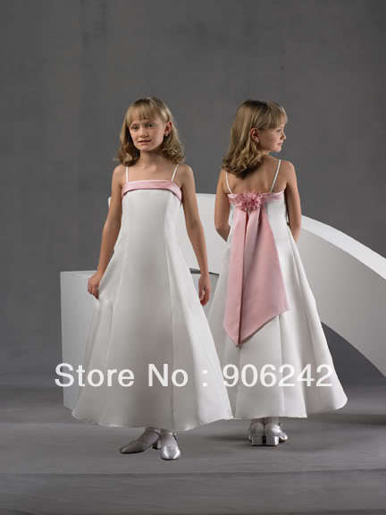 Best Designed Satin Spaghetti Straps Newest Bridal Flower Girl Dress LR-C377