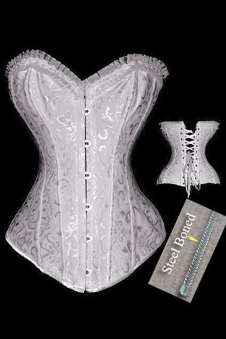 Best Price! Body Magic Sexy Women Plus size White floral Embroidered Steel Boned Corset with Trimmed Ruffles LB4222