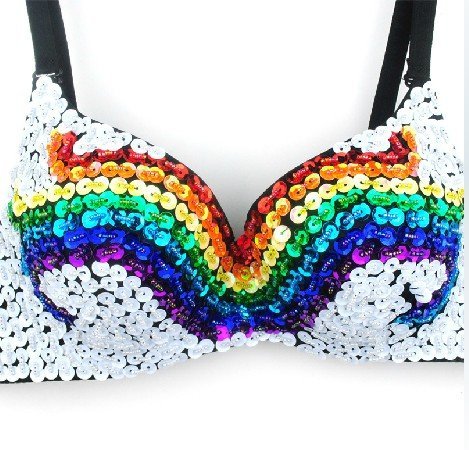 Best Quality New Fashion Hand Make Rainbow sequin Bra Punk Disco Dance Bra  FREE SHIPPING Wholesale 20pcs/lot