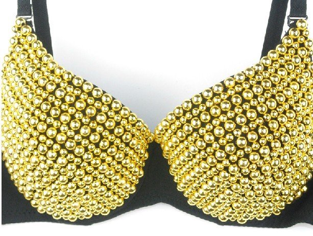 Best Quality New Fashion Hand Make Women Round Bead Shiny Bra Metallic Punk Disco Dance Bra  Free Shipping