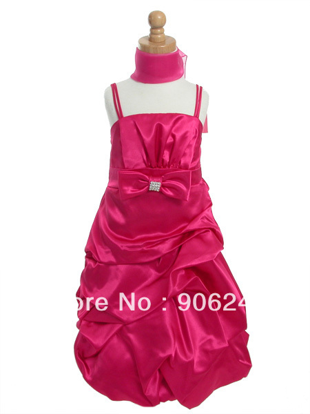 Best Sale Red Taffeta Spaghetti Straps Newest Bridal Flower Girl Dress With Bowknot LR-C596