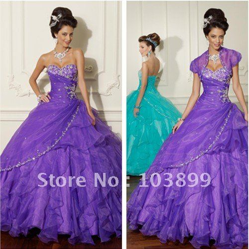 Best Seller Ball Gown Sweetheart Crystals Beaded Full Length Organza Purple Quinceanera Formal Dress