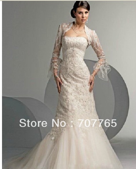 Best seller beaded appliqued lace long sleeve bridal jackets/boleros CWFJ747