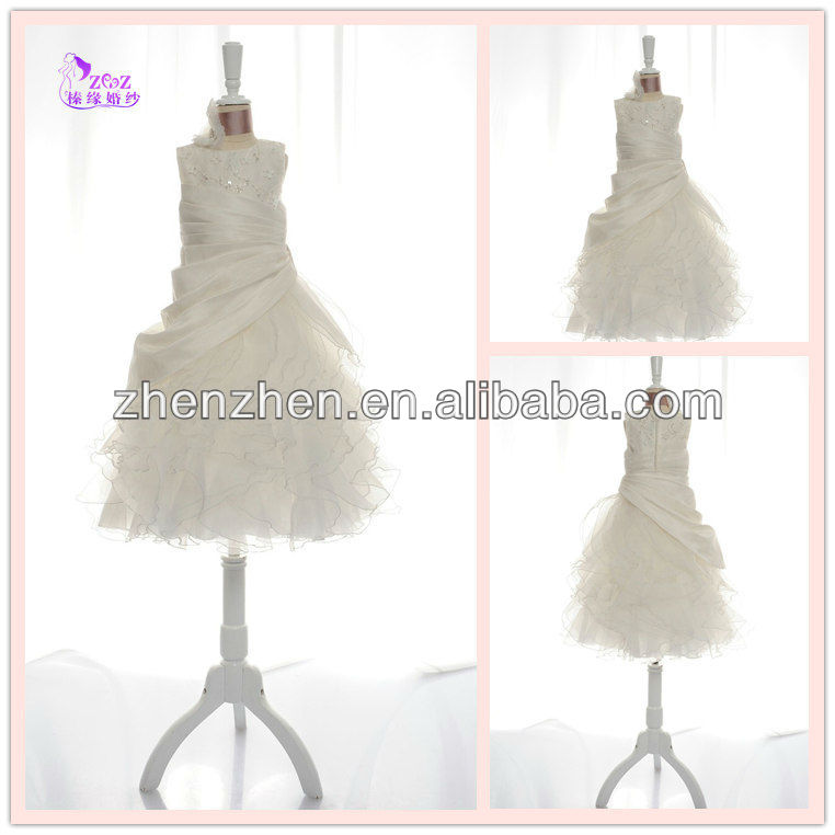 Best Seller Simple Sleeveless with Ruffles Lace Flower Pleats Fashion Taffeta and Organza Flower Girl Wedding Party Dress FD025