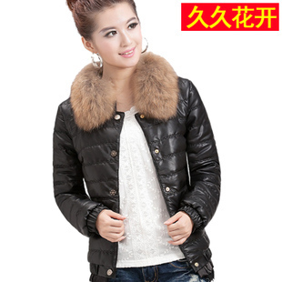 Best Selling!!2012 leather women coat wadded jacket women's short design slim fur collar winter outerwear+free shipping