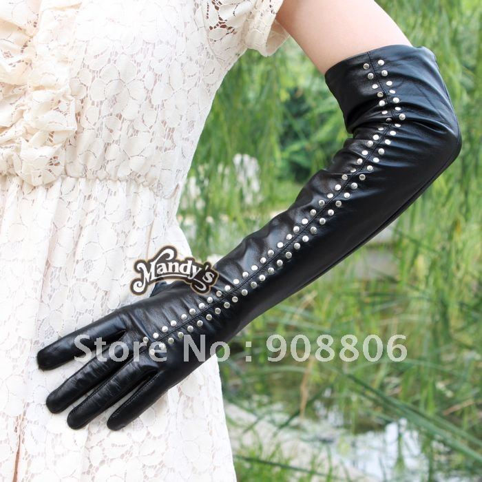 Best selling !2012  Wholesale ladies Fashion long leather gloves, long gloves black-G009