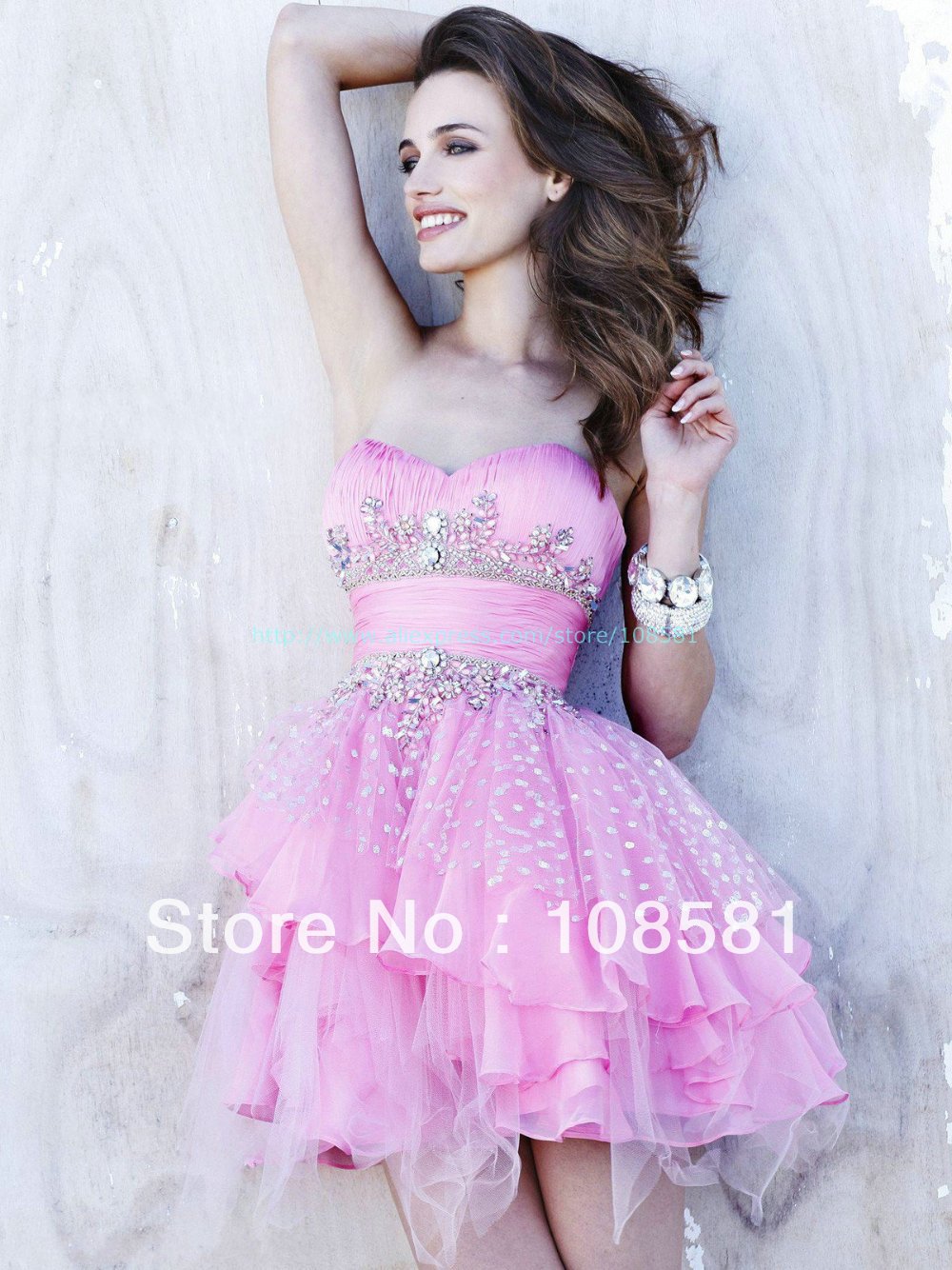 Best Selling 2013 Short Sweetheart Hot Pink Tulle & Chiffon A-line Beaded & Crystals Ruffles Cocktail Dress