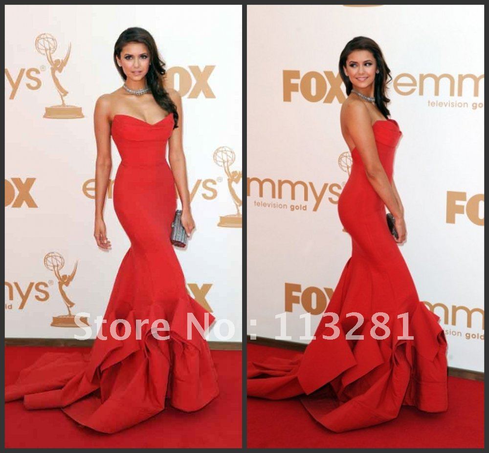 Best Selling Fashion Amazing Sweetheart Red Satin Sexy Mermaid Elegant Celebrity Dresses Evening gown 2012 Custom Made