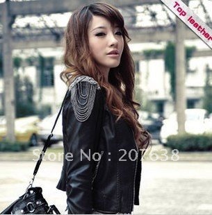 Best Selling!!Fashion Women's Pu Leather Jacket+free shipping  1piece