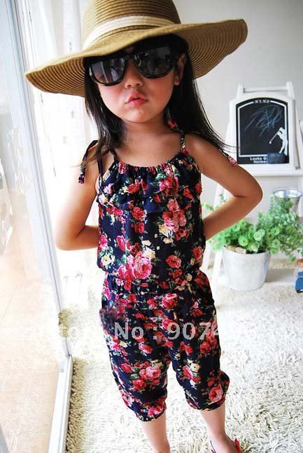 Best Selling!girl's summer suspender pant girl's flower Jumpsuits baby overalls 5pcs/lot+free shipping retail&whosale