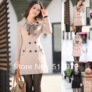 Best Selling!! High quality Womens Casual Double-Breasted Coat Long Jacket winter Outwear with Scarf+Free Shipping