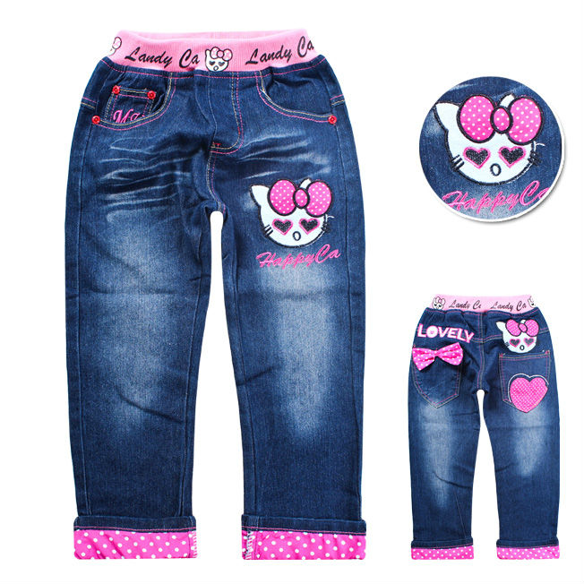Best Selling!kids fashion high quality baby Denim pants jean Hello Kitty children girl jeans kids long trouses+free shipping