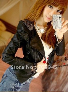 Best Selling!!Ladies Jacket /Fashion jacket Slim Short zip leather jacket  Free Shipping 1 Piece