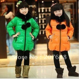 Best Selling!!New design winter kids down coat girl long down children's jacket+ free shipping