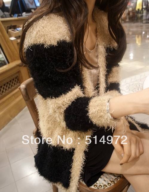 Best selling!!New elegant color matching women fur coat medium-long ladies outerwear female garment free shipping