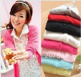 Best Selling!!New Fashion Women's Pearl Button V-neck Sweater candy color Cardigan+ free shipping