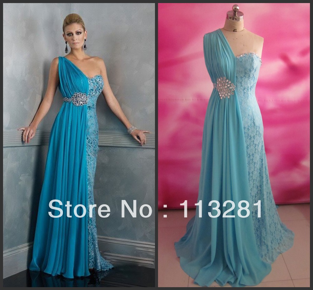 Best Selling One Shoulder Fashion Chiffon and Lace Full Length Sexy Evening Gown Mother of Bridal Dress 2012 Custom Made