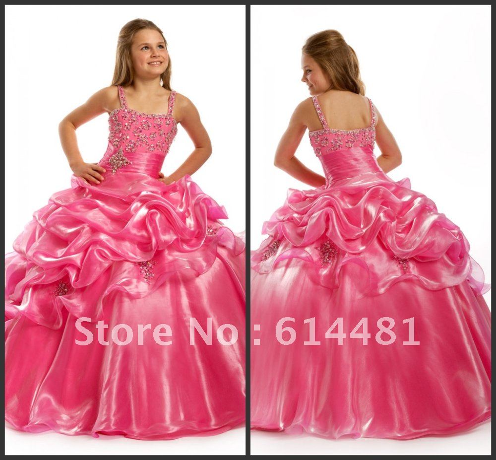 Best Selling Promotion Fashion New Ball Gown Organza Full Length Hot Pink Lovely Princess Flower Girl Dress 2012 Custom Made