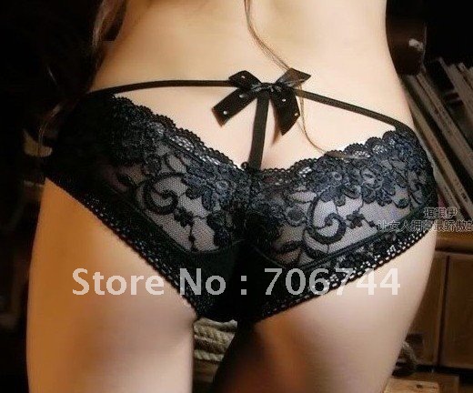 Best Selling Qiqiyi Black Lace Thigh Deep V Exposed Underwear Briefs Sexy