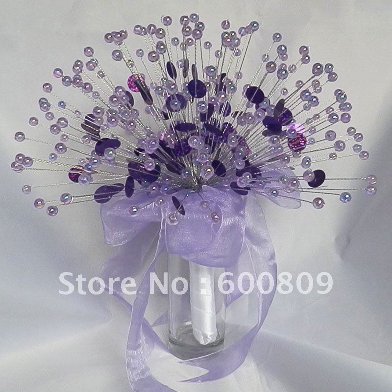 Best selling! Romantic purple handmade crystals with pearl beaded wedding bouquets/posy