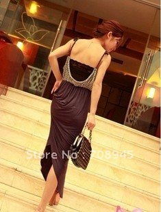 Best Selling!!Sexy Women Open Back Backless Dot  Casual Maxi Long Dresses +Free shipping 1 Piece