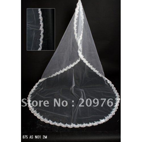 Best Selling Simple Tulle Applique Lace One Layer White Long Wedding Veils Lace Edge
