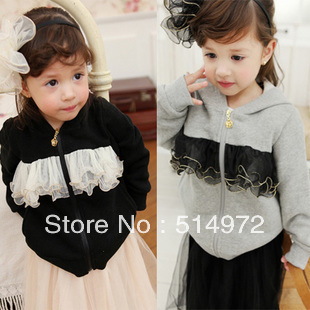Best selling!! spring autumn lace patchwork girls Fleeces Hoodie long sleeve baby zipper shirt kids Sweatshirts free shipping