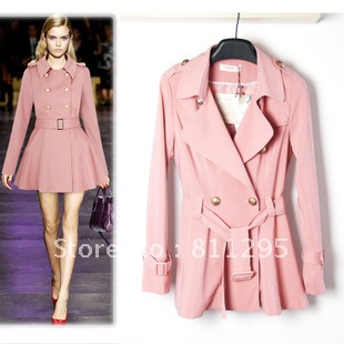 Best selling !! The fashion women's  trench outerwear female  pink color coat  Free shipping discount