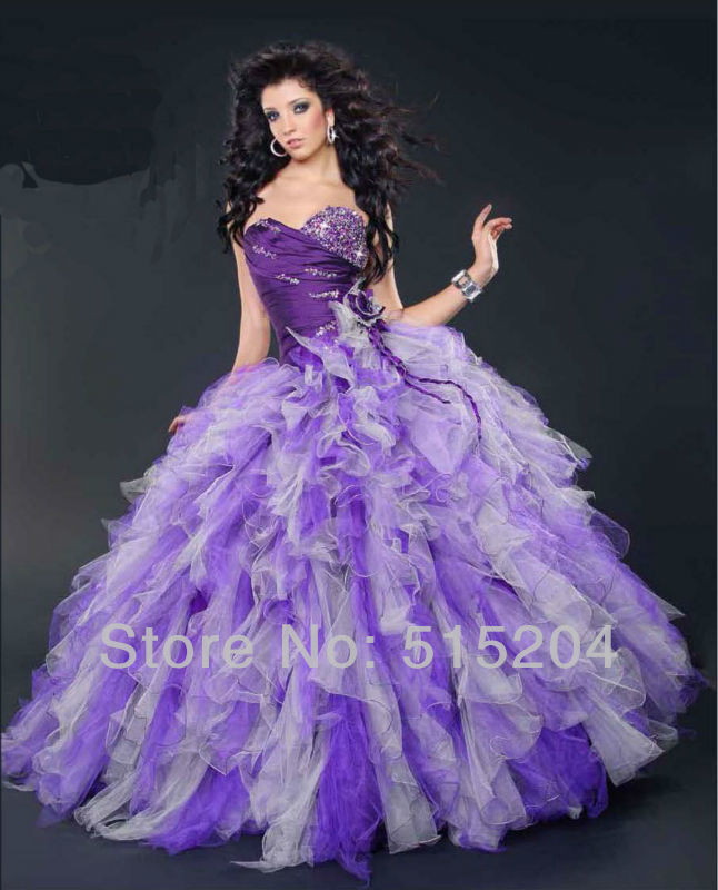 Best Selling Vogue Colorful Organza Sweetheart Beaded Ball Gown Quinceanera Dresses Prom Gowns 2013