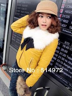 Best Selling!!winter fur collar sweet candy color women outerwear lady cotton-padded jacket female coat  free shipping