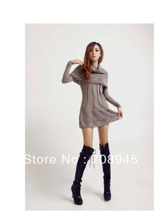 Best Selling!!Women fashion long sleeve stripe sweater with scarf high collar sweater pullover+free shipping