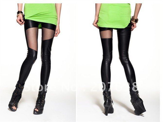 Best Selling!! women Lace+Leather  Sexy Skinny Leggings+free shipping Retail&Wholesale