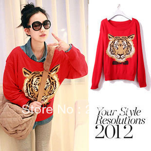 Best Selling!!Women's casual style fashion tiger print knit sweater pullover+free shipping