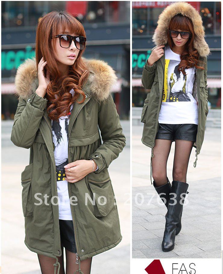 Best Selling!!women's long jackets ladies outwear Long fur collar coat +free shipping