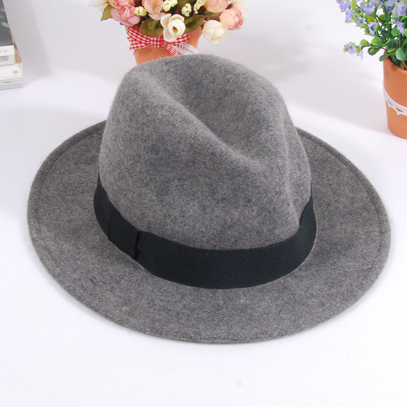 Bf full woolen vintage brief applique big flat brim fedoras jazz hat