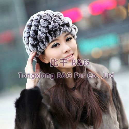 BG11669 Knitted Beanie Hat Genuine Rex Rabbit Fur For Women Winter Hot Sale Cute Cap OEM Wholesale/Free shipping