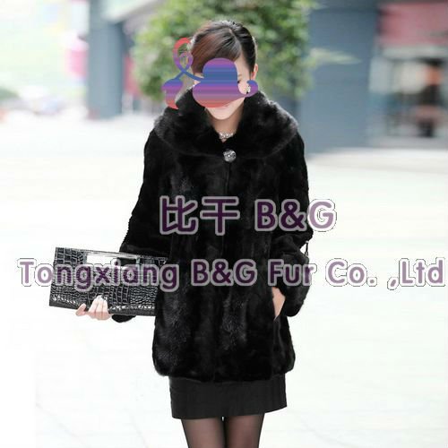 BG11859 2012 Hot Style Genuine Mink Fur Coat With Pockets Winter Women's Elegance Clothes 2XL,3XL,4XL,Plus Size OEM Wholesale
