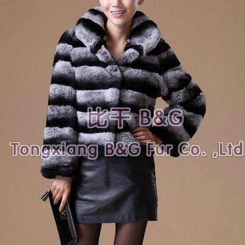 BG22126 New Design 2012 Genuine Rex Rabbit Fur Jacket WIth Stripe Winter Women's Fitted Clothes OEM Wholesale Retail