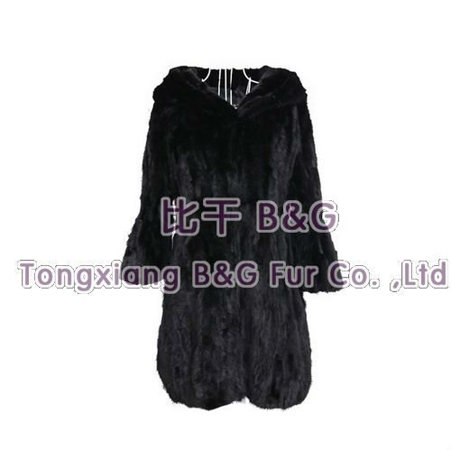 BG5957-4 Winter New Style Genuine Mink Fur Coat With Hood Women's Lovely Long Garment M,L,XL,XXL Plus Size OEM Wholesale Retail